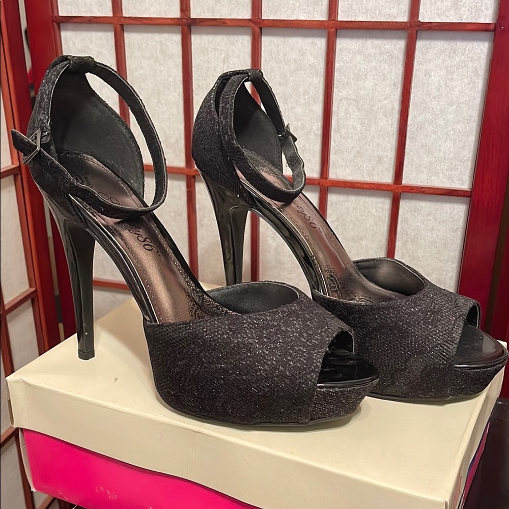 Society6 Black Stiletto Heels with Ankle Straps. 8.5 New/Never Worn.